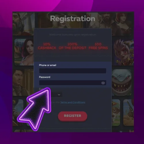 Registration form showing fields for personal information