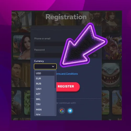Dropdown menu for selecting preferred currency